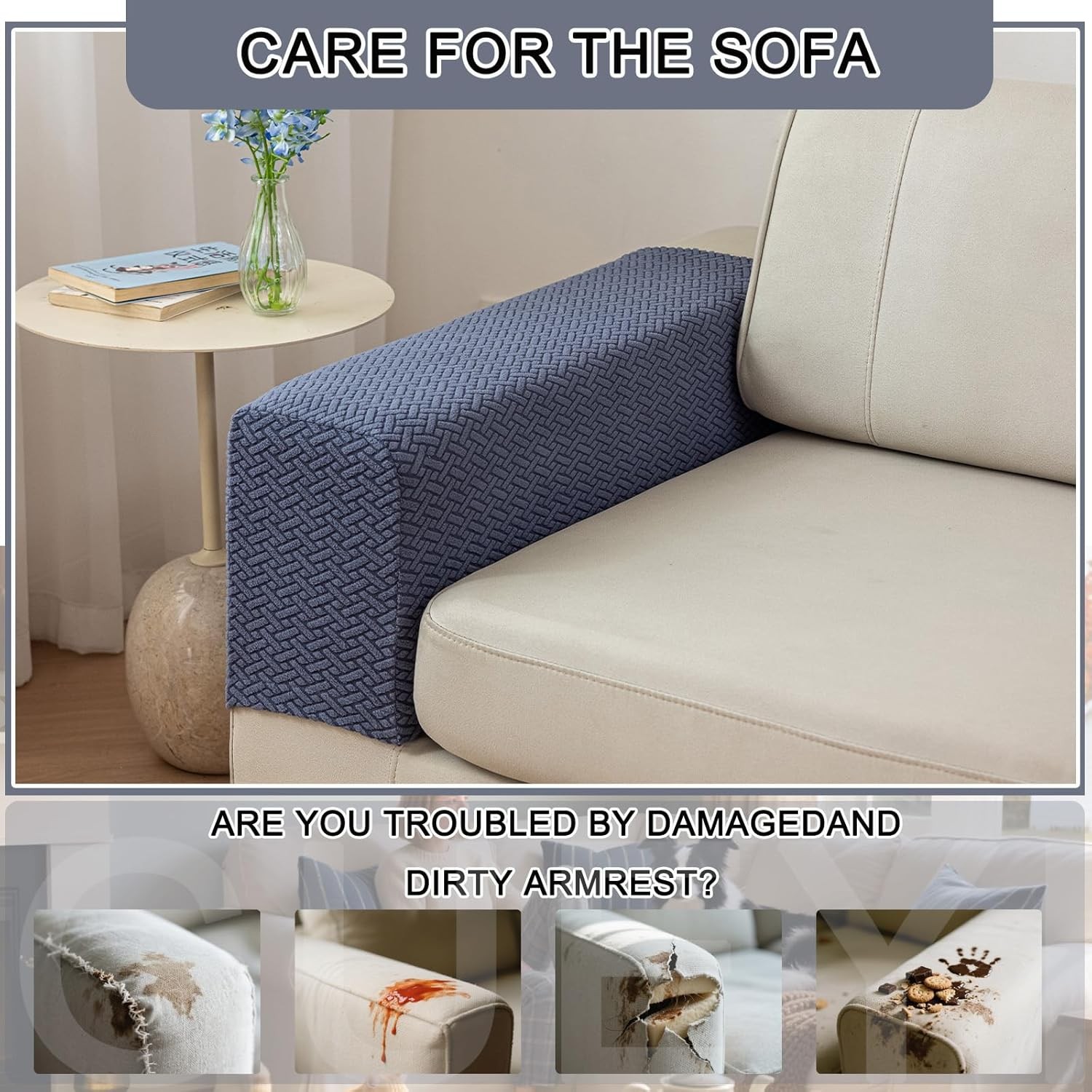 Couch Arm Covers,Sofa Arm Covers Set of 2 Polyester Stretch Anti-Slip Furniture