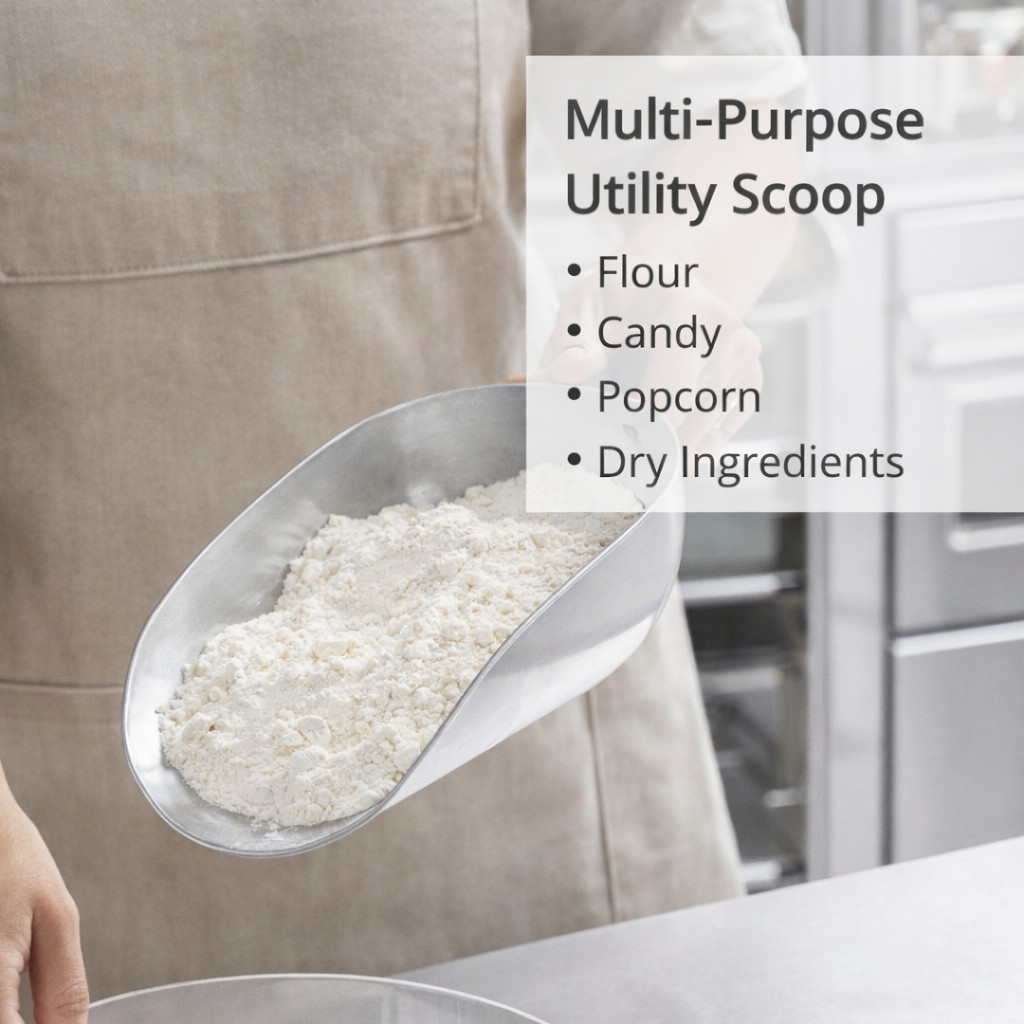 58 oz One-Piece Aluminum Scoop Ice Candy Flour Popcorn Utility Scoop Silver