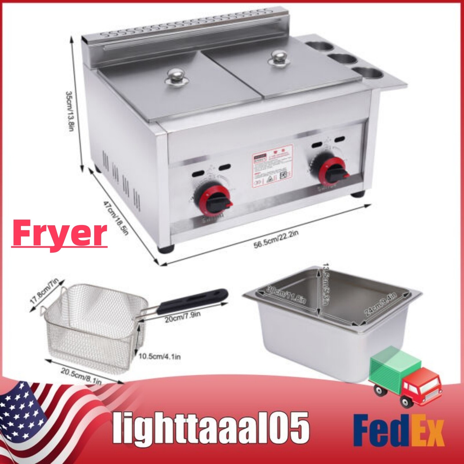 Countertop Gas Deep Fryer Propane Gas Stainless Steel Outdoor Use Round 2 Burner