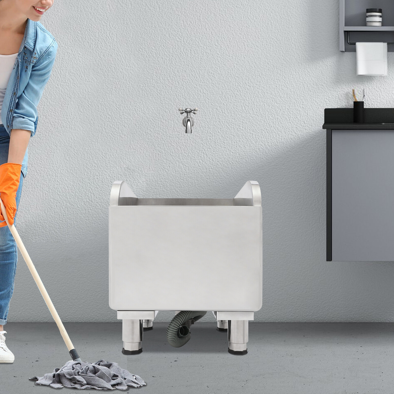 Commercial Floor Mop Sink, Stainless Steel Mop Service Basin, Mop Cleaning Sink