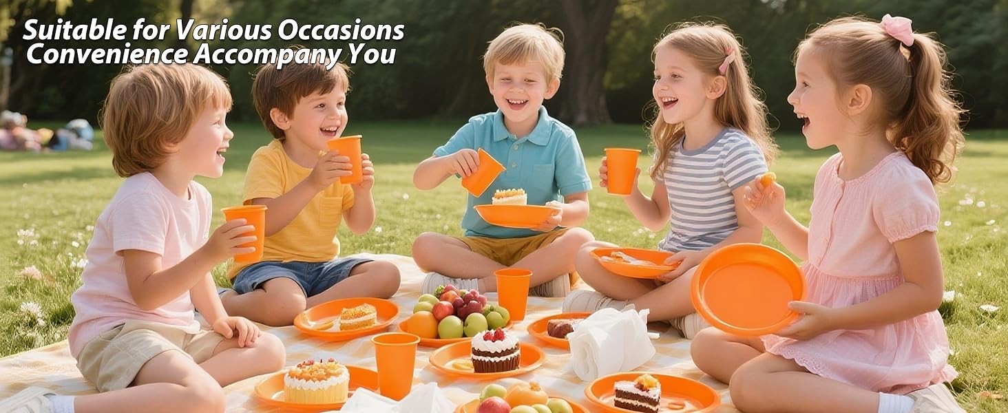 210Pcs Orange Disposable Plates,Plastic Dinnerware Set for Party,Includes: