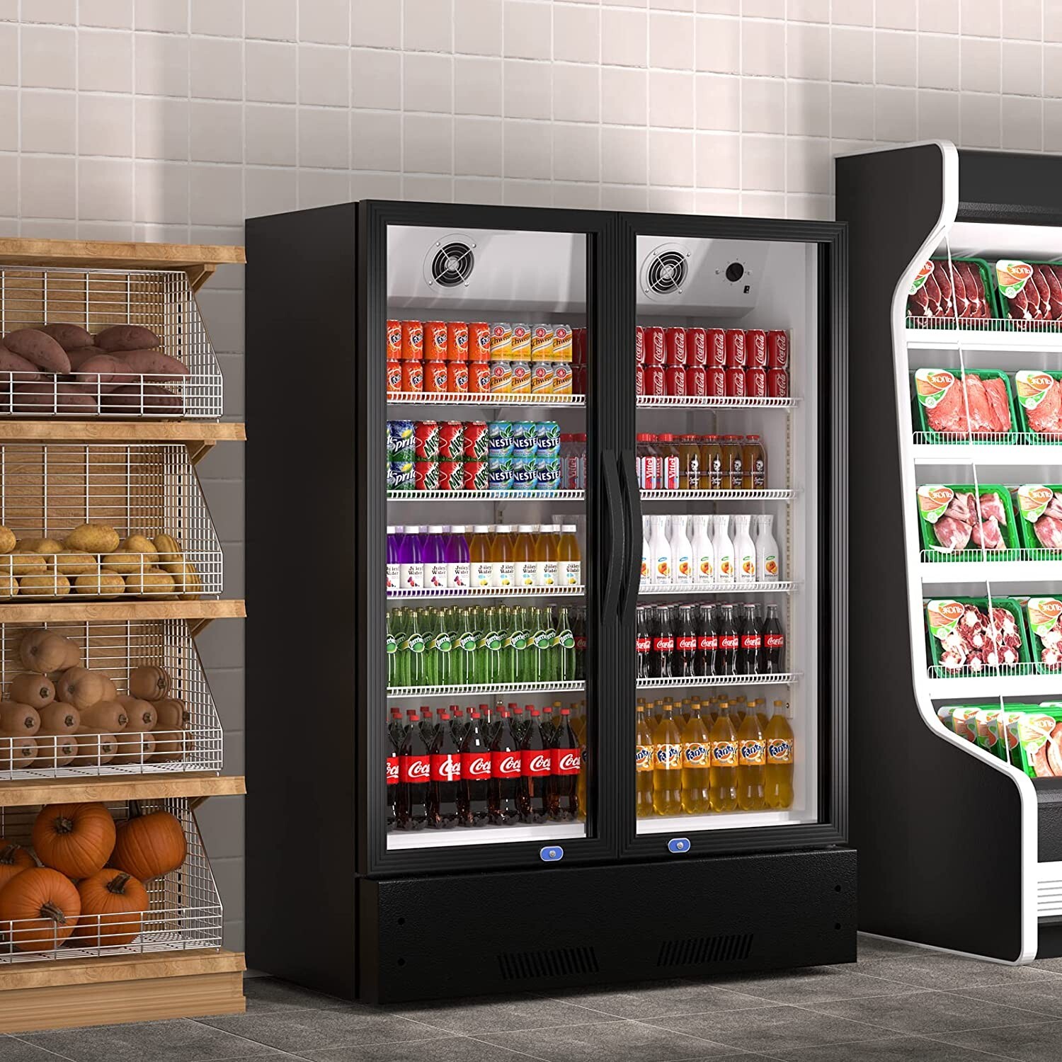 Commercial 2 Glass Door Merchandiser Refrigerator Display Cooler Fridge 36 Cu.ft