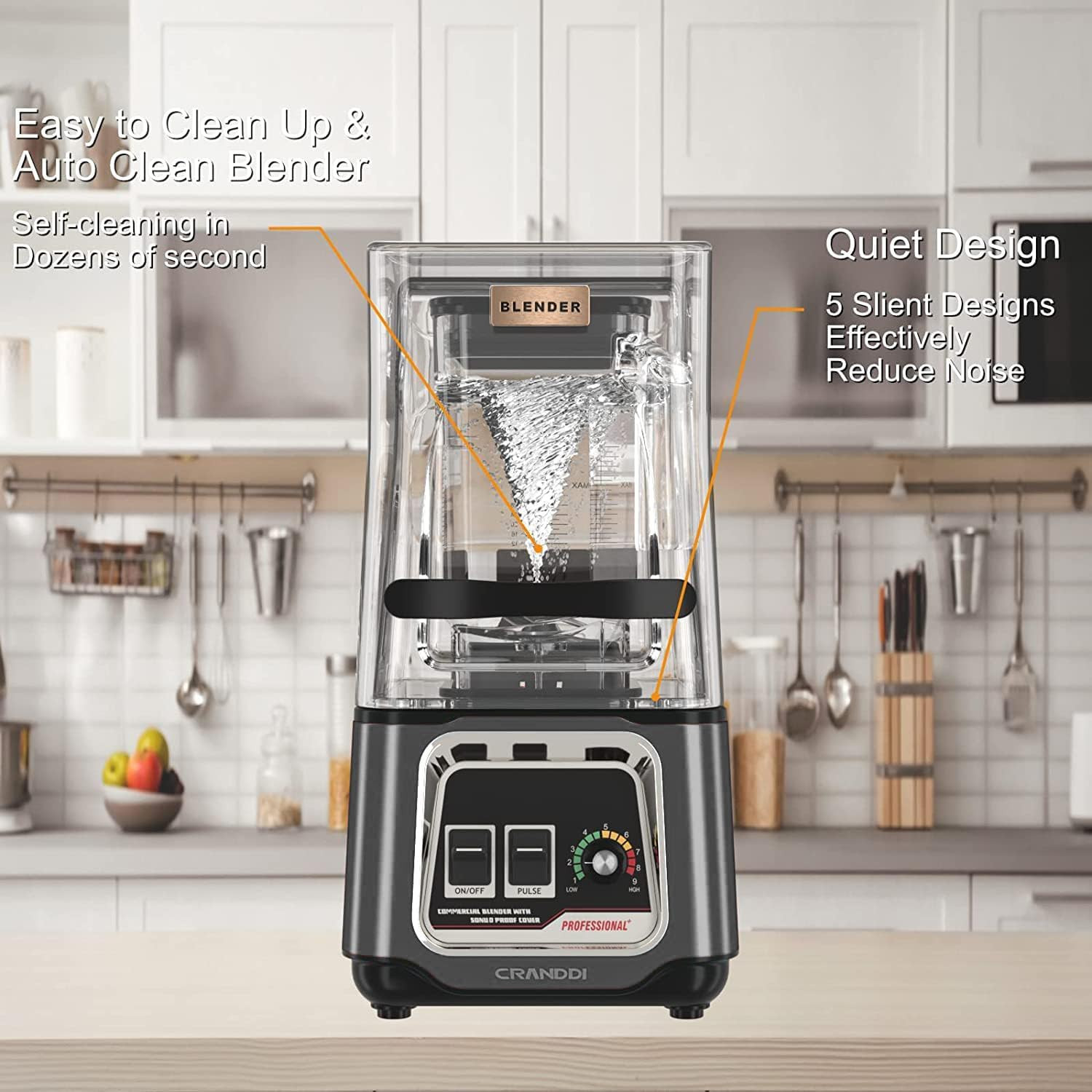 2200W Commercial Blender – Quiet Smoothie & Ice Crusher, 52Oz Capacity