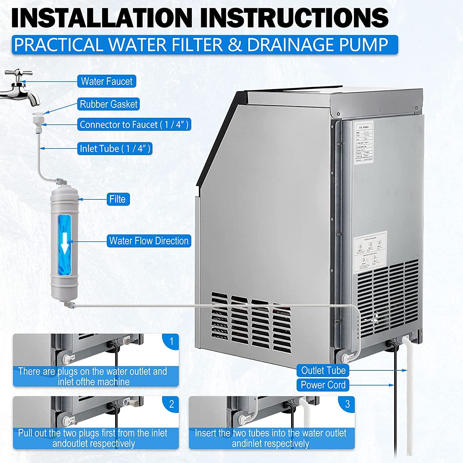 Built-in Commercial Ice Maker Stainless Steel Bar Restaurant Ice Cube Machine