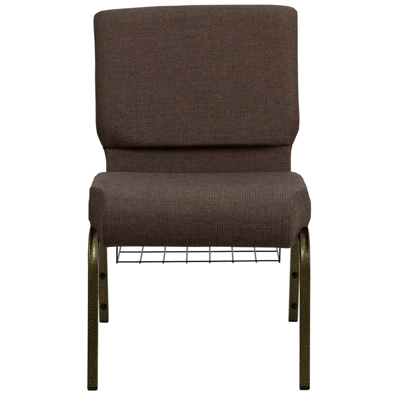50x Brown 21» Wide Church Chairs Gold Frame Book Rack 4” Seat Cushion 800 Lb wt
