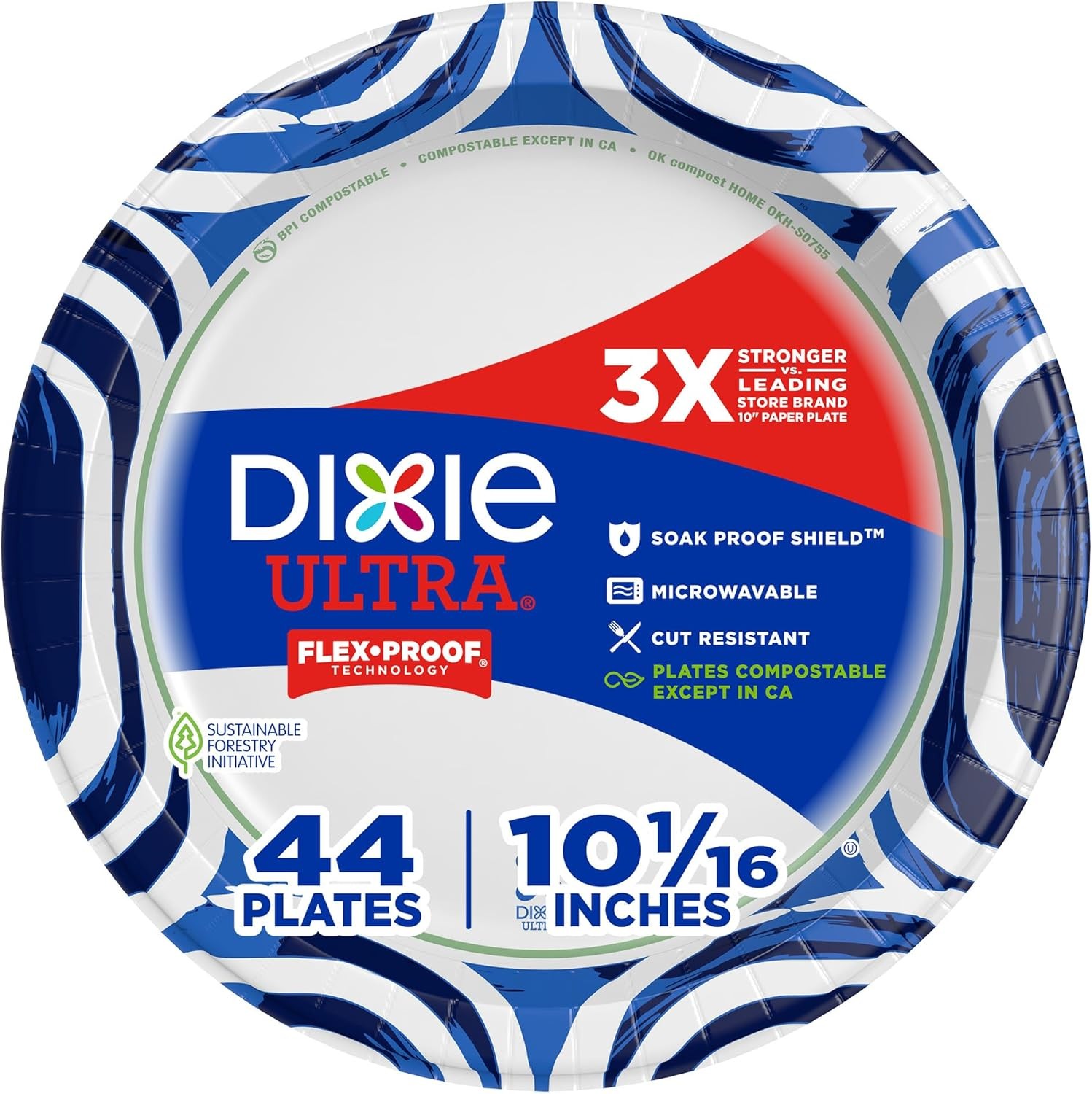 Dixie Ultra, Large Paper Plates, 10 Inch, 44 Count, 3X Stronger*, Heavy Duty, Mi