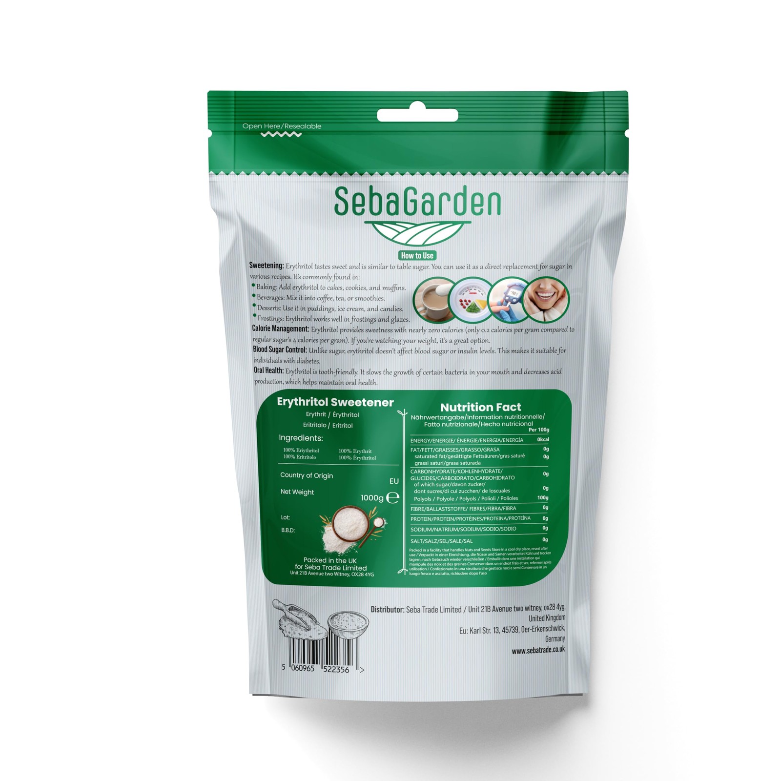 100% Erythritol Sweetener, 1kg 2.2lb, Natural, Granulated Sugar Substitute Oh…