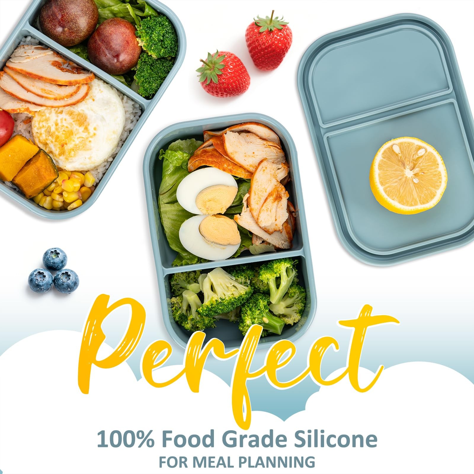 Silicone Bento Box for Adult, Stackable 32oz | 2 Compartment, green