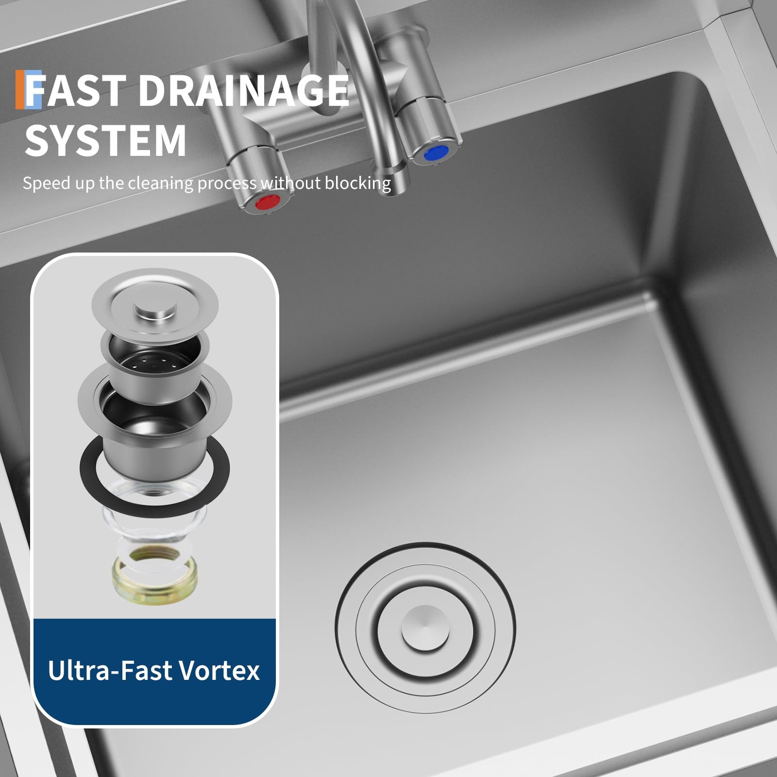 Stainless Steel Utility Sink ,Freestanding Commercial Single Bowl Kitchen Sink