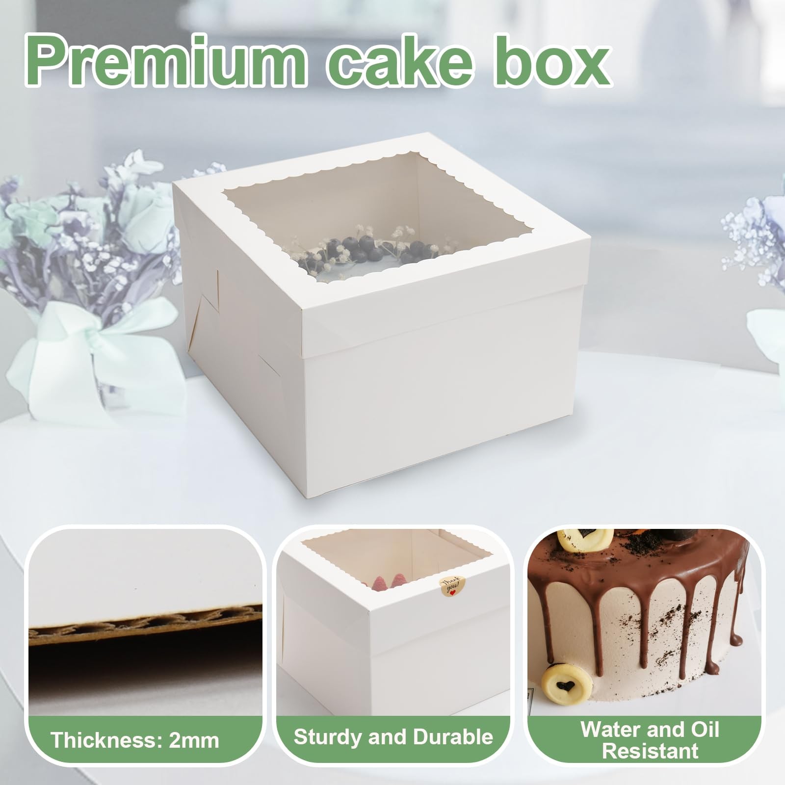 LNDIEHS 2 Pack Cake Boxes, 12x12x8 Inches Tall Box inches, White