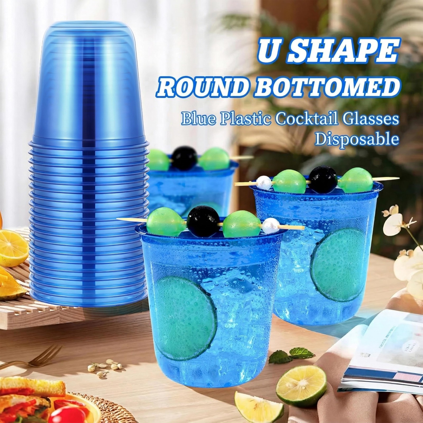 50 Pcs Blue Plastic Cups, 12oz Disposable Stemless Wine Glasses for Cocktail …