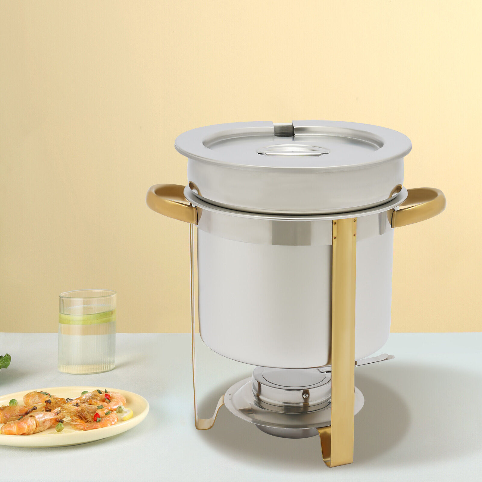 7L Gold Full Size Round Soup Chafer Stainless Steel Buffets Server Food Warmer