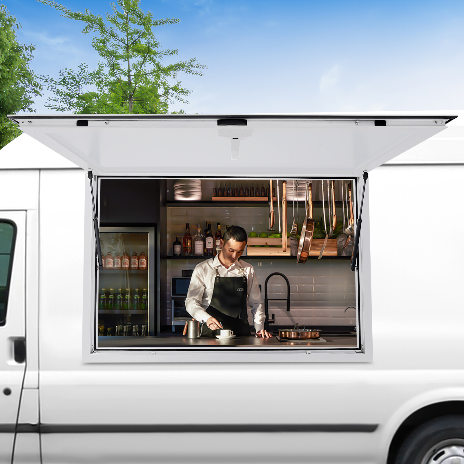 48″L x 32″W White Concession Stand Window Trailer Serving Window Waterproof