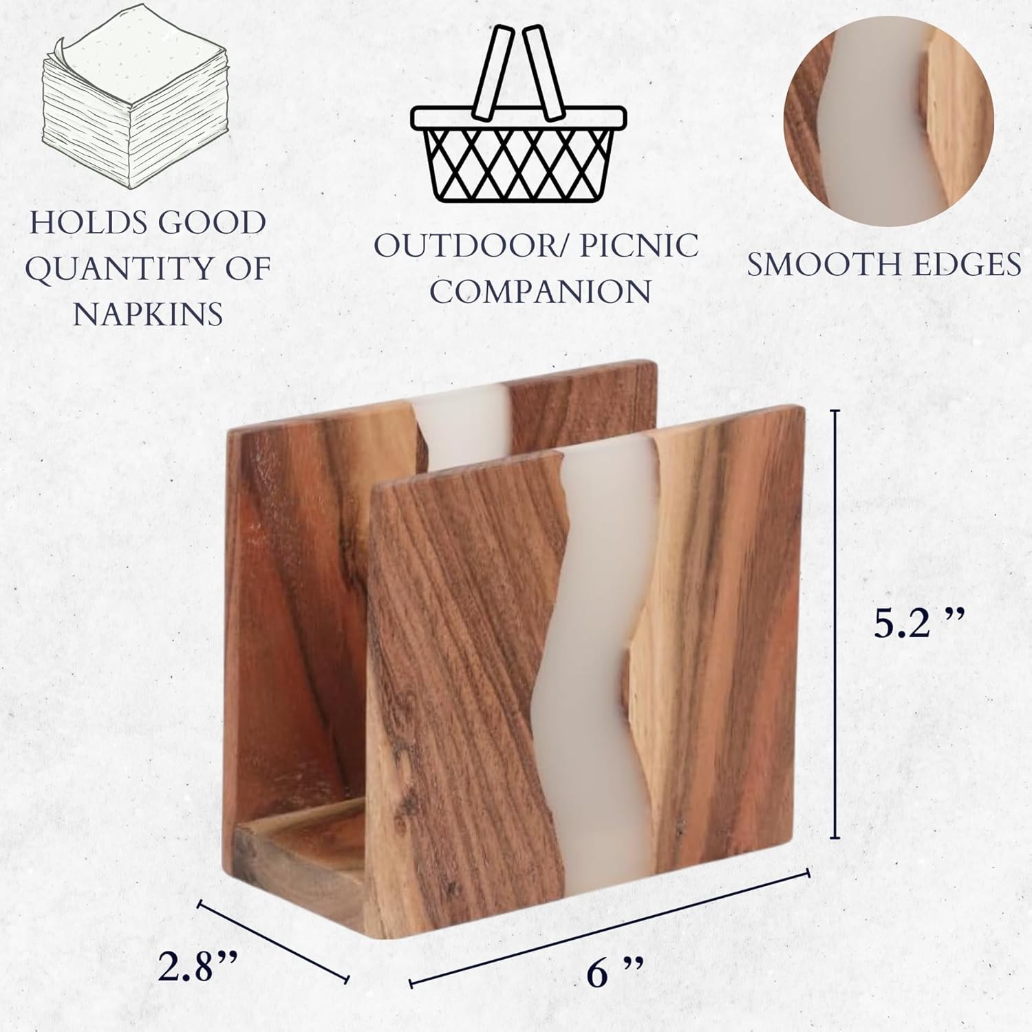 Acacia wood & Transparent Epoxy resin Napkin holder for table, Rustic farmhouse