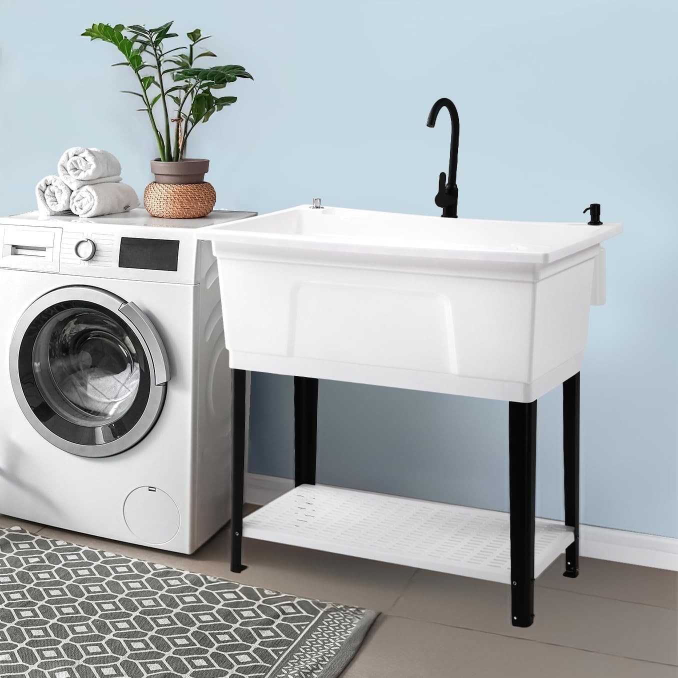 37-Gallon Freestanding Utility Sink with Faucet, 36″ Heightened Basin for Garage