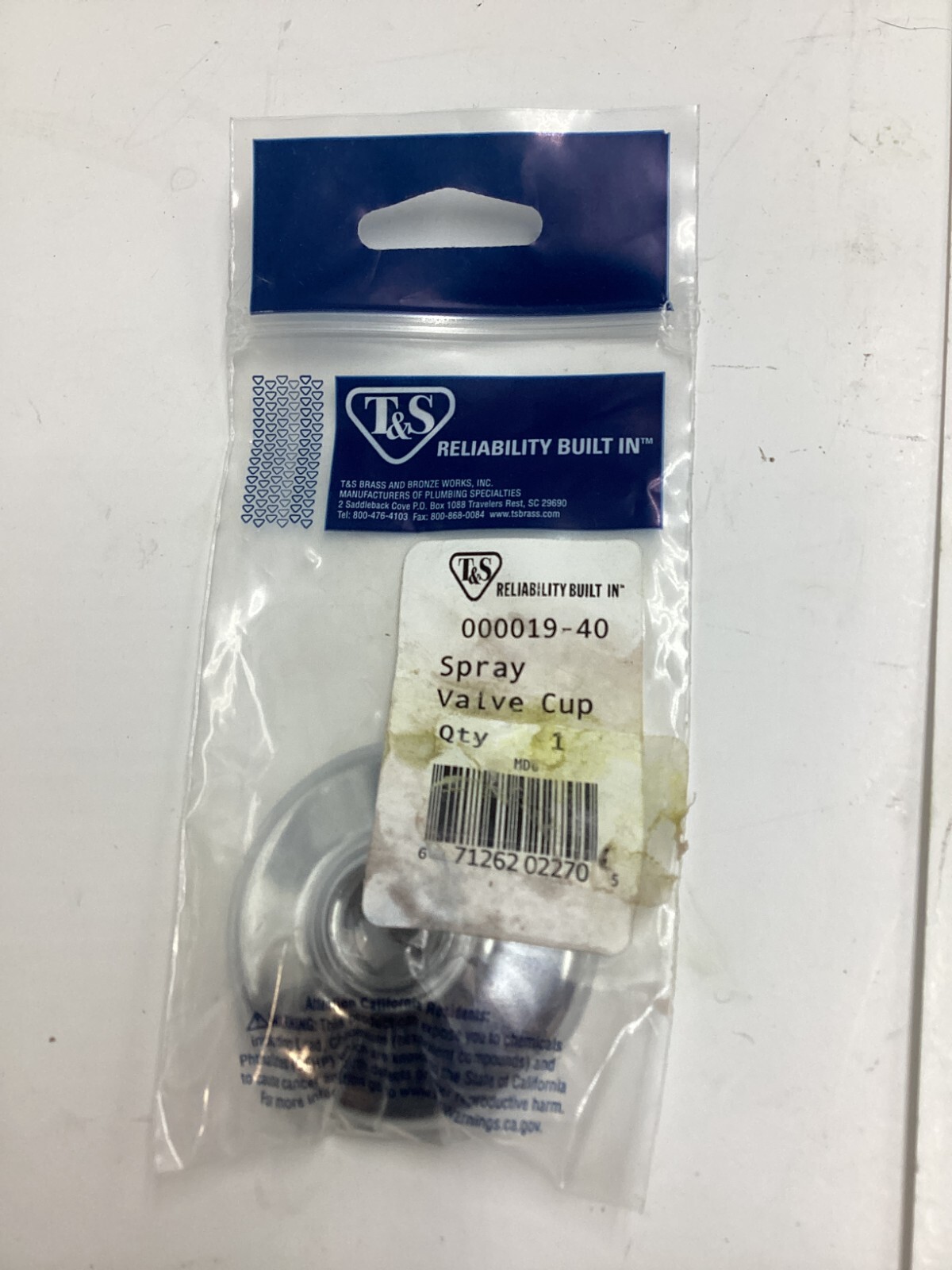 (QTY 5) T&S 000019-40 Brass Spray Valve Cup Polished Chrome Plated Brass