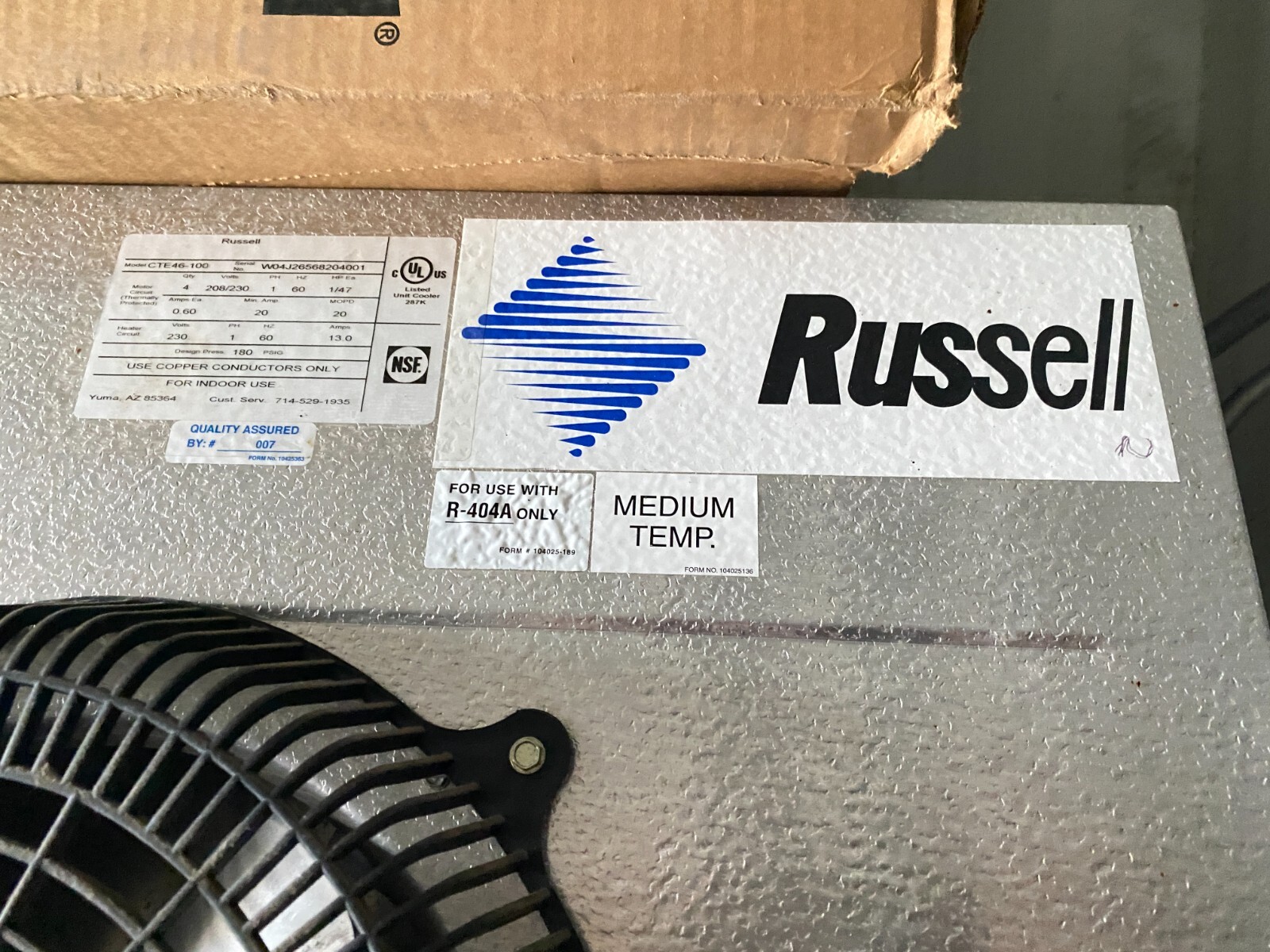 Evaporator/ Russell CTA46-100 4 Fan For Walk In Cooler/ Dual Discharge
