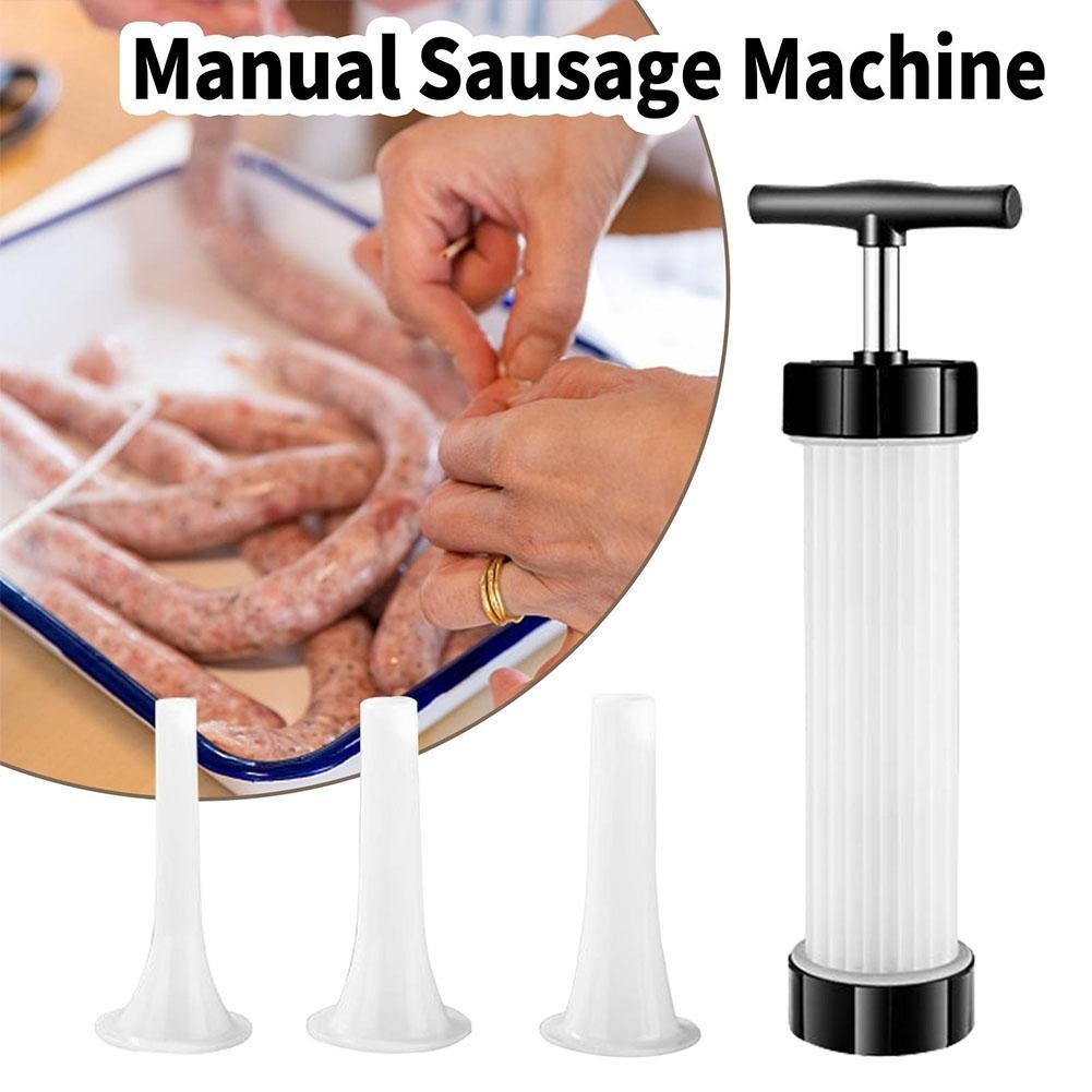 Manual Sausage Stuffer Maker Meat Filler Syringe Machine 3 Sizes Filling Funnels