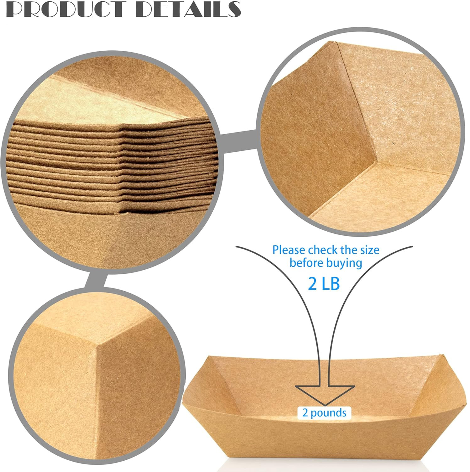 100 Pack 2lb Paper Food Trays, Heavy-Duty Paper Food Boat Disposable Serving Bas