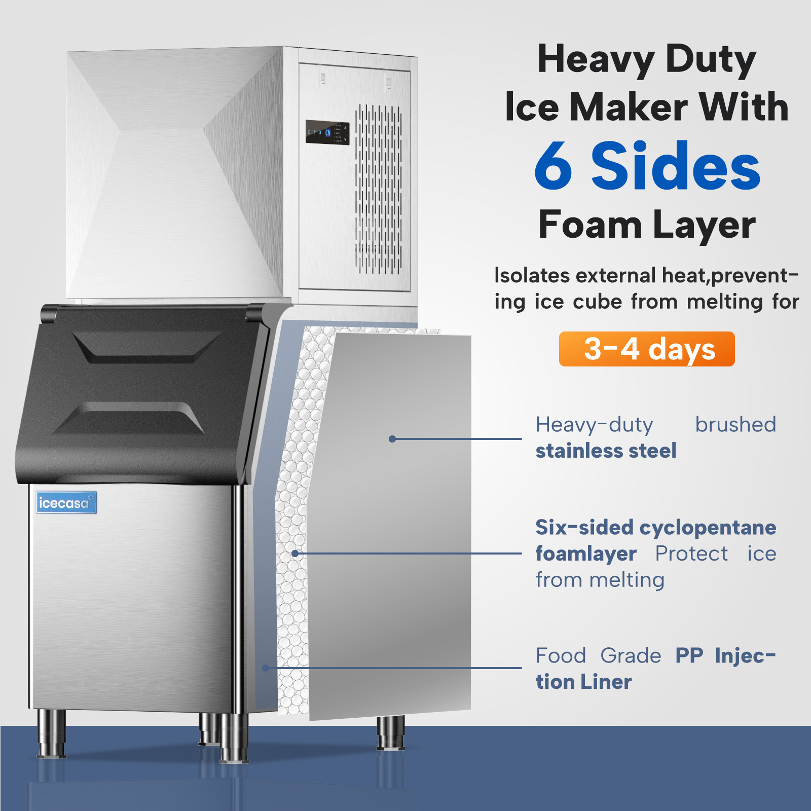 ICECASA Commercial Ice Maker Machine, 350 lbs Ice Makers with 230lbs Storage