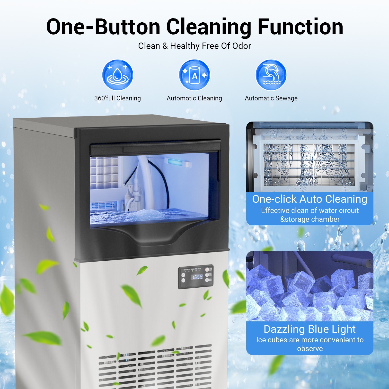 90lb Built-in Commercial Ice Maker Stainless Steel Bar Restaurant Cube Machine