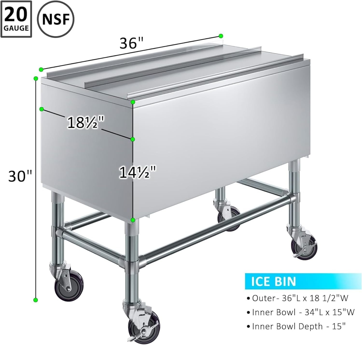 Mobile Ice Bin with Sliding Lid – Stainless Steel, Insulated, with Bottle Holder