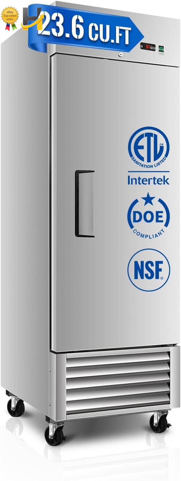27in Commercial Refrigerator Reach In Stainless Steel Fridge 23.6 Cu Ft