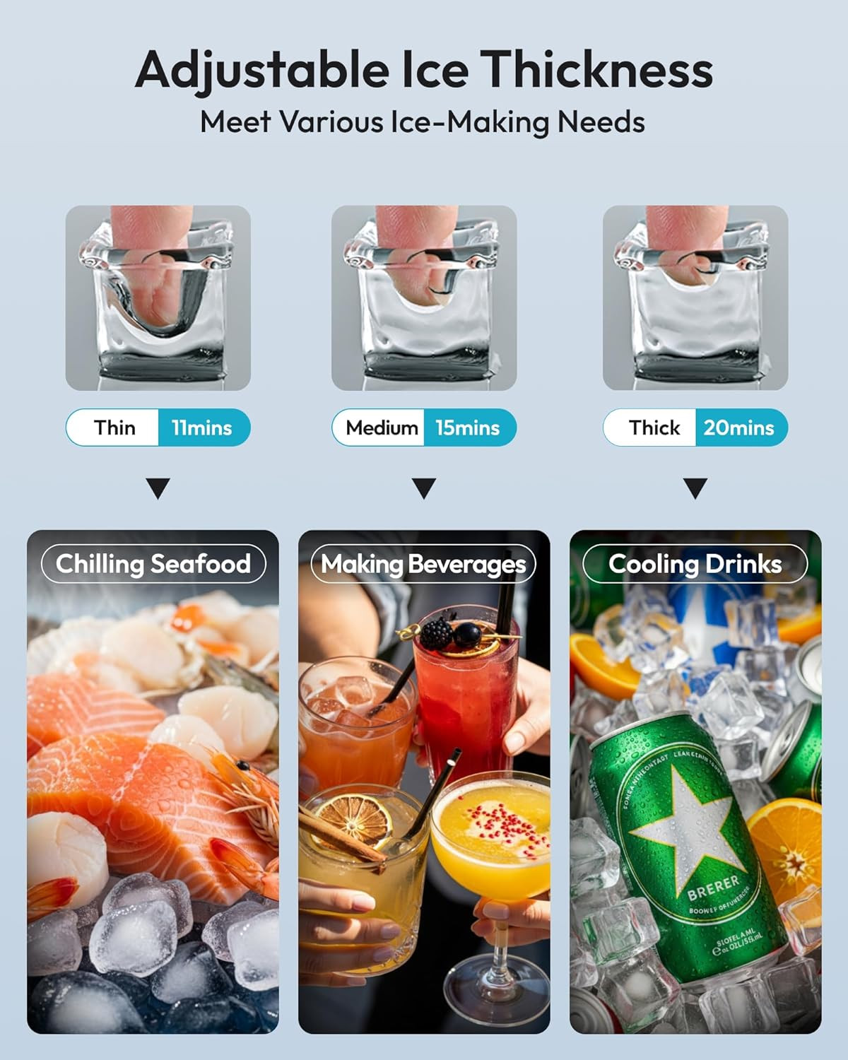 High-Volume Stainless Steel Ice Maker – 120Lbs/24H, 33Lbs Storage