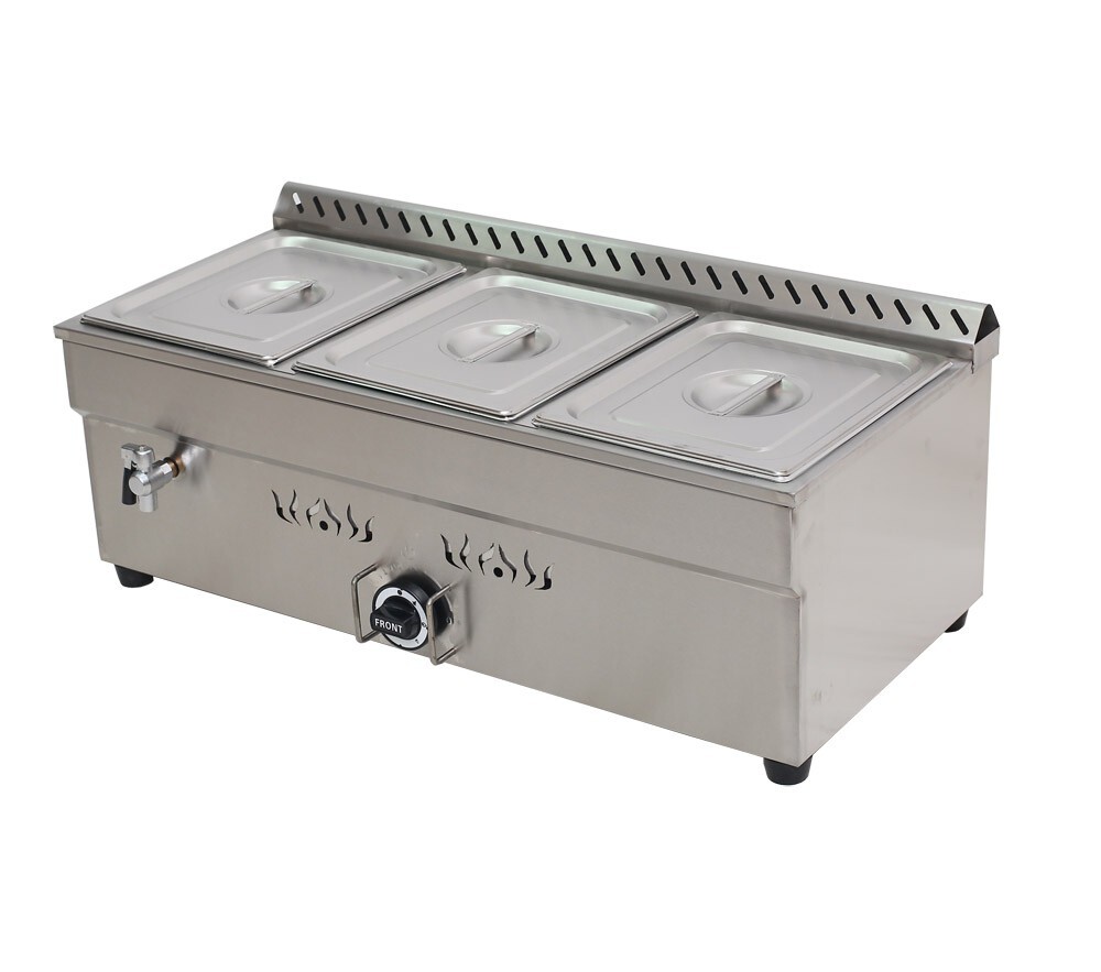 3*1/2 Size Pan LP GAS Food Warmer Stainless Steam Table 4″ Deep with Thermostat