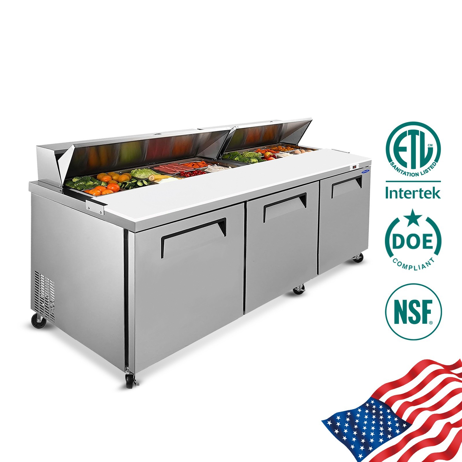 72″ Commercial Sandwich Prep Table Refrigerator Digital Control Included