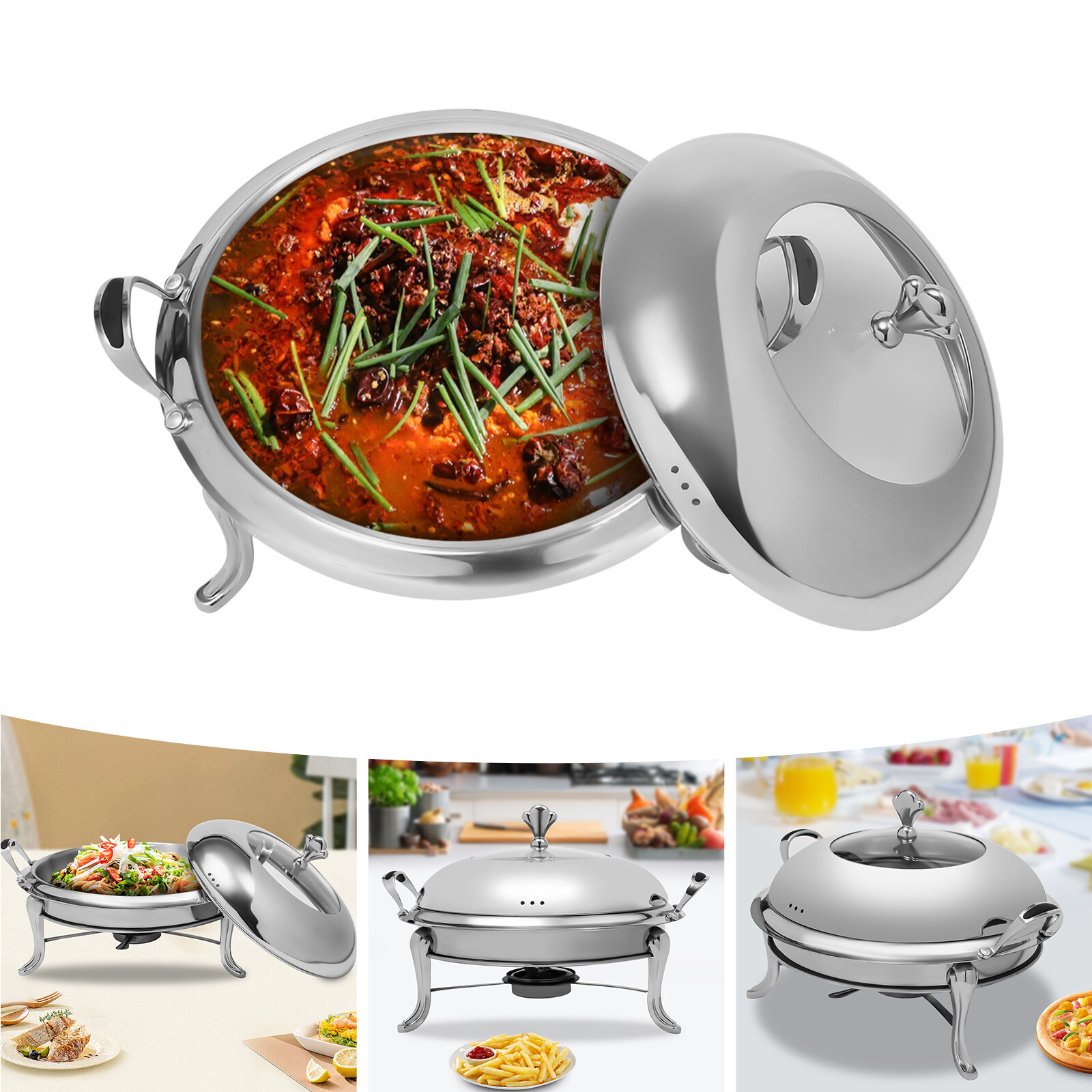 Large 24cm Round Chafing Dish Stainless Steel Catering Dish Buffet Chafer Silver