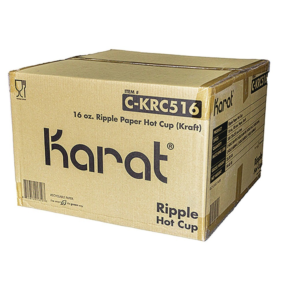 Karat CKRC516 16 oz Ripple Hot Cups – Kraft/White (500/Carton) New