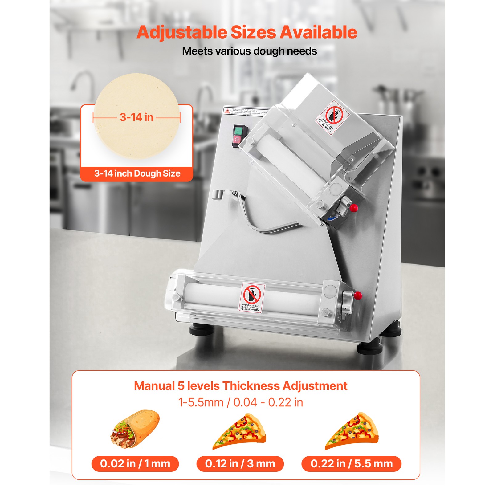 Uimoso 3-14″ Automatic Dough Roller Machine Commercial 370W Dough Press Maker