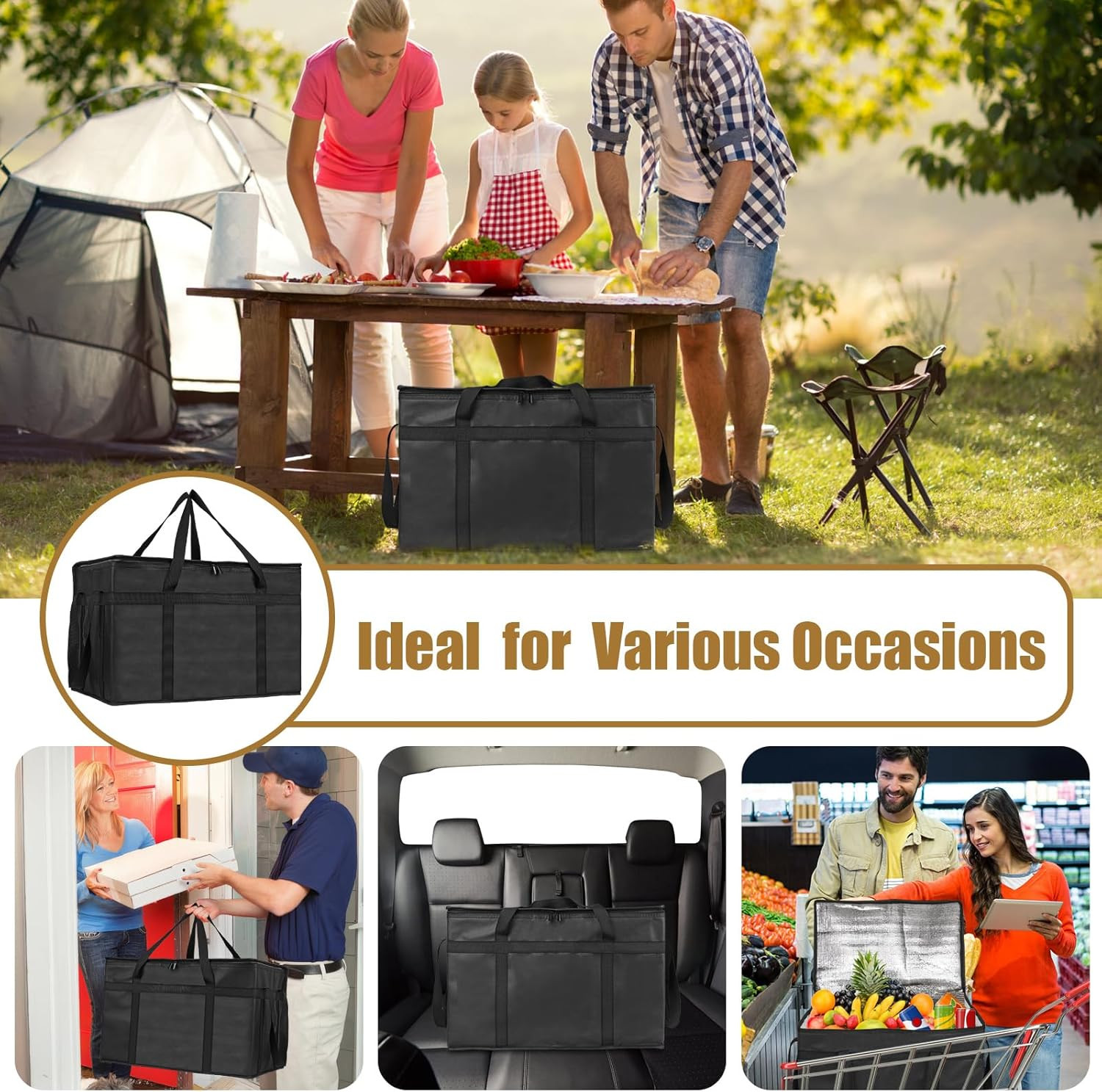 PEASUG Insulated Bags for Food Delivery, XXXL Pizza Delivery Bags, Large Capacit