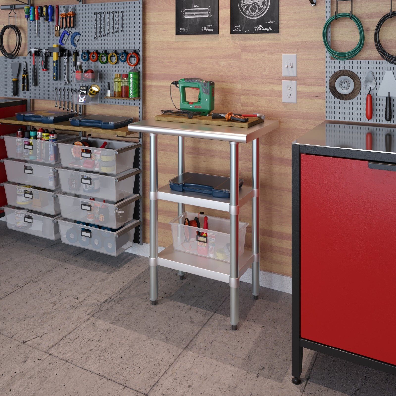 18 in. x 18 in. Stainless Steel Work Table with 2 Shelves | Metal Utility Table