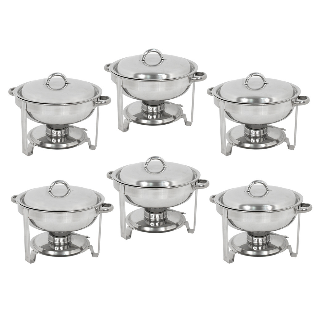 6-Pack Round Chafing Dish Buffet Chafer Warmer Set w/Lid 5 Quart,Stainless Steel