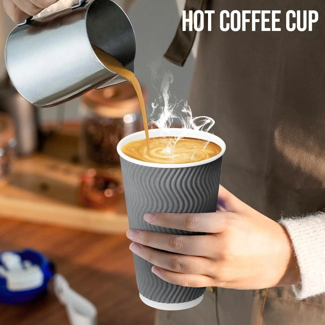 BYSNOW 100 Pack 16 oz Coffee Cups with Lids, Disposable Insulated Hot Cup