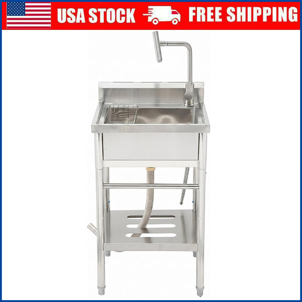 Stainless Steel Utility Sink 22x20x39″ Free Standing Single Bowl Sink w/ Faucet