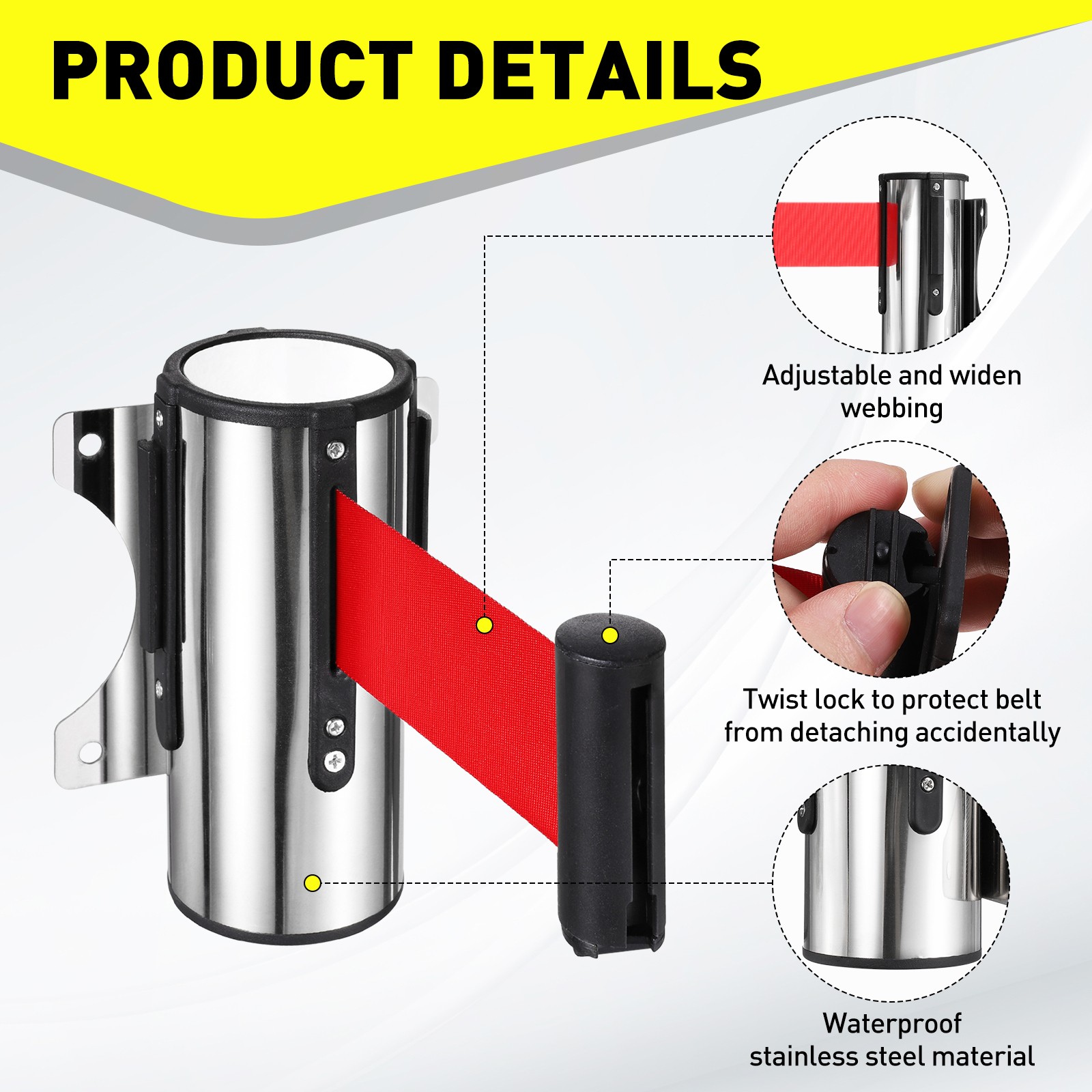 16.4 Foot Fixed Wall Mount Retractable Belt Barrier Set, Red