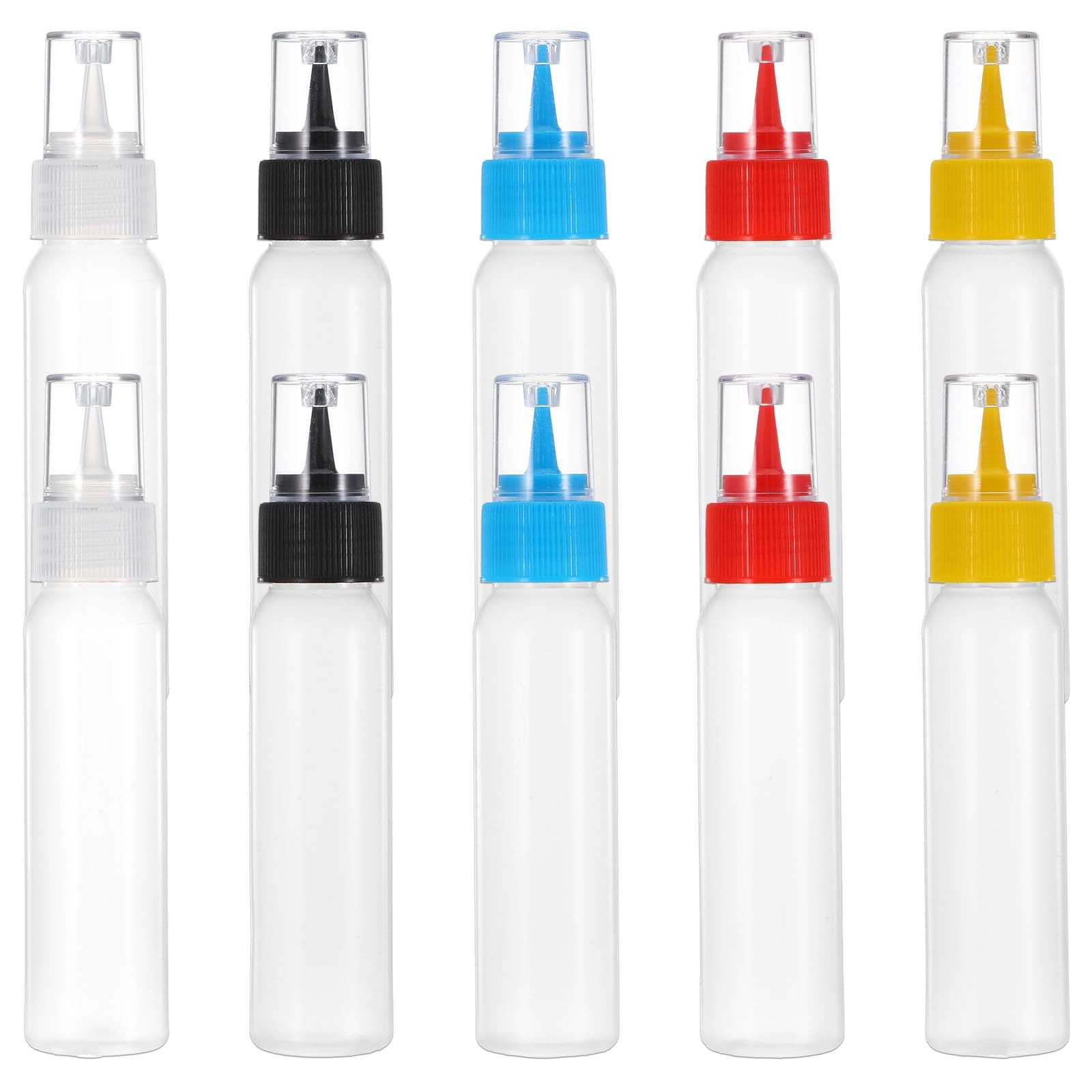10 Pcs Squeeze Bottles 2 oz 2 Oz, Blue + Black + Red + Yellow + Transparent
