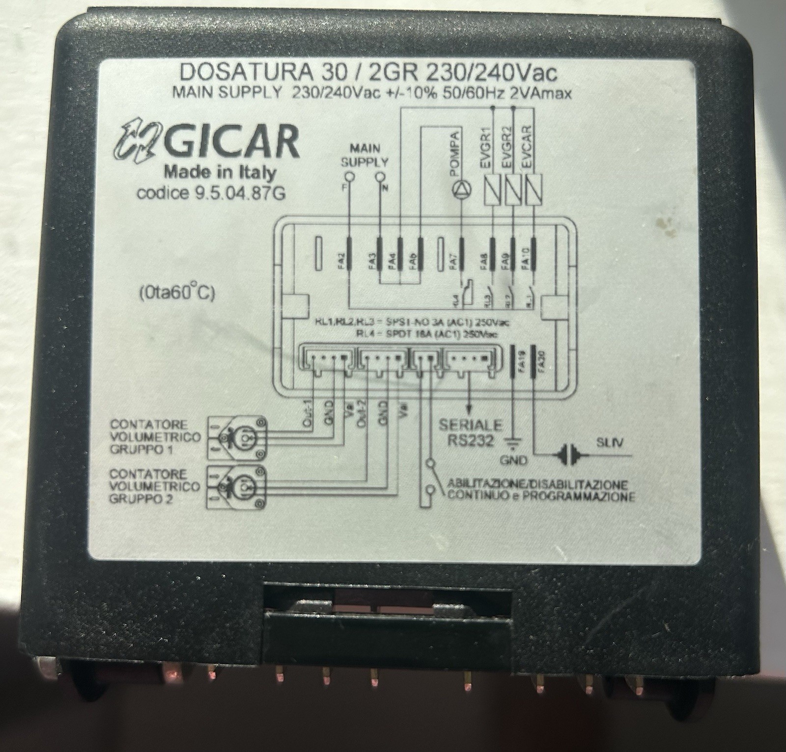 703542 La Spaziale Electronic Dosing Card 2gr S2, S5, S8, S9 Gicar 9.5.04.87G