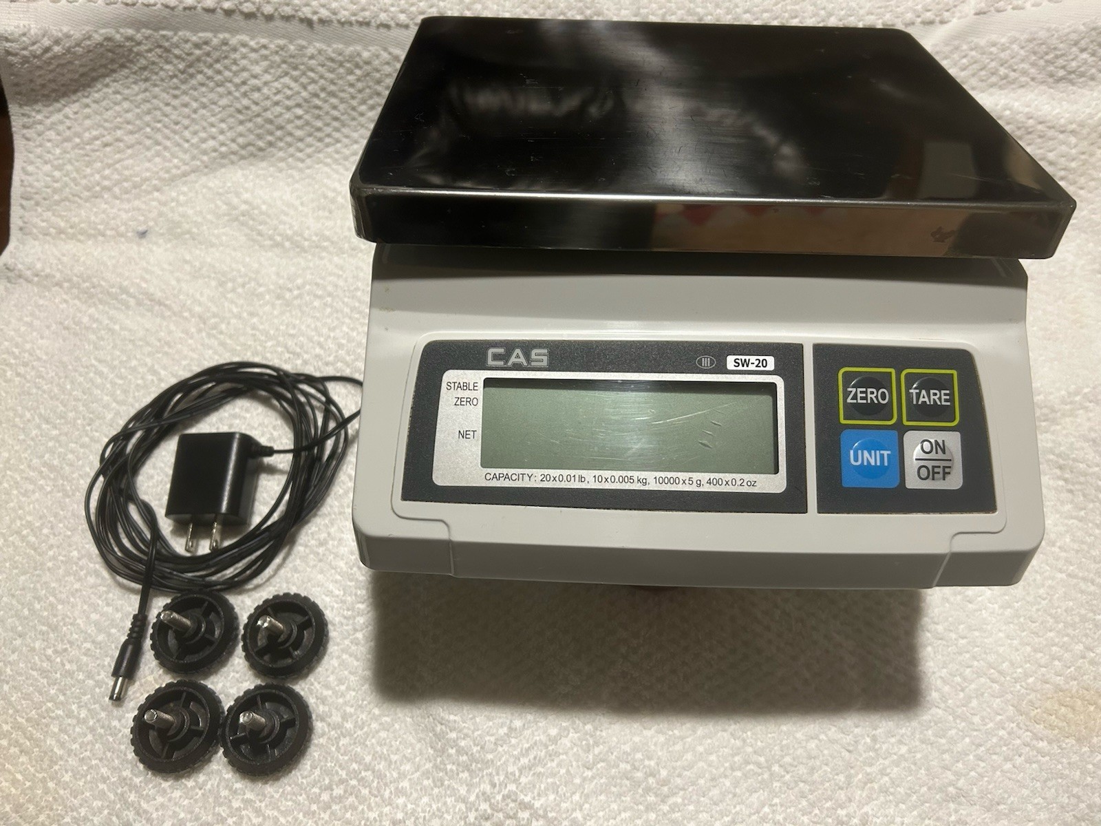 CAS SW-1D(20lb) Portion Cntrol Scale, 20×0.01Lb Kg, g, oz. CleanWorks, w/adaptor