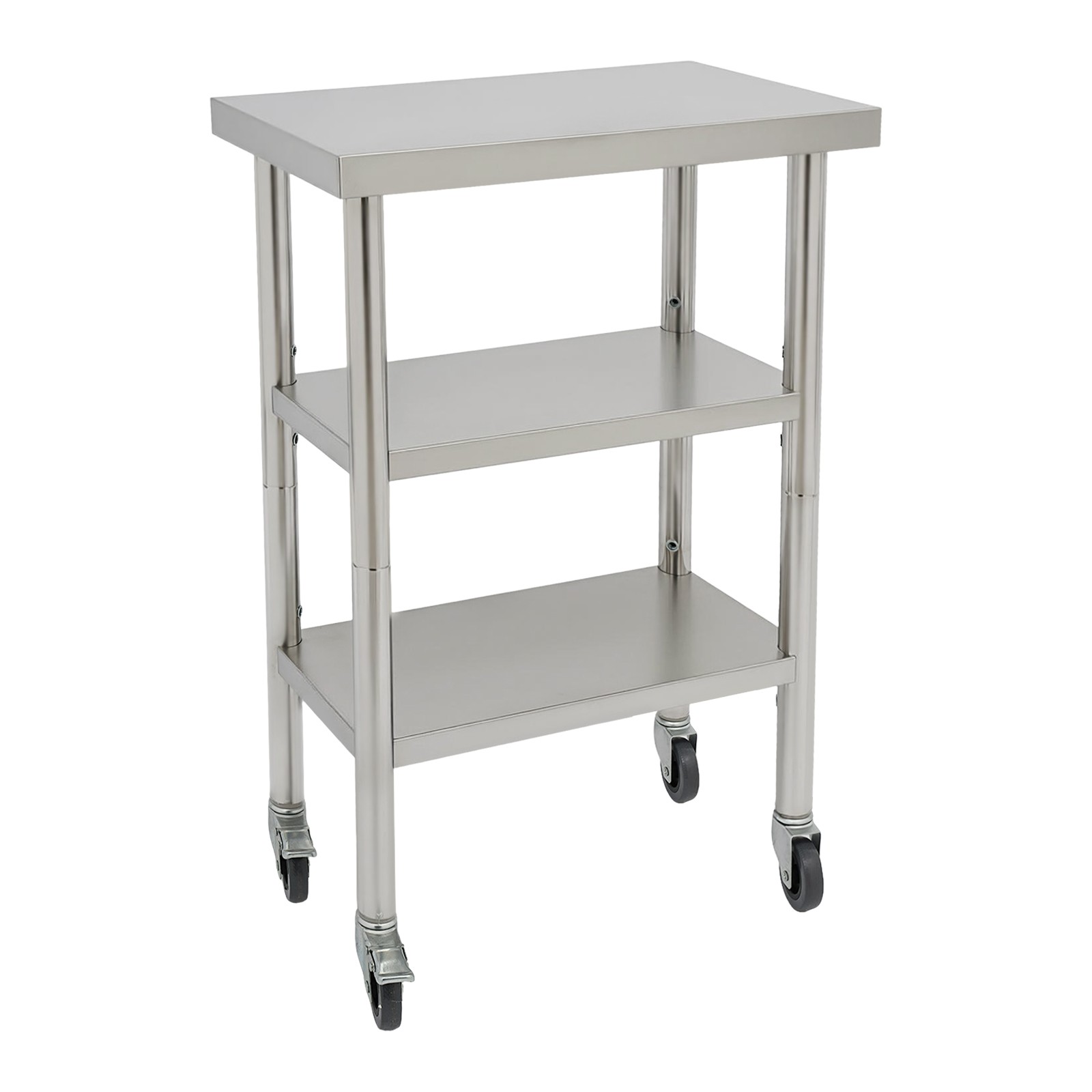 Stainless Steel 3-Tier Workbench 40mm Top 24 × 12 × 35 in Wheels & Foot Pads