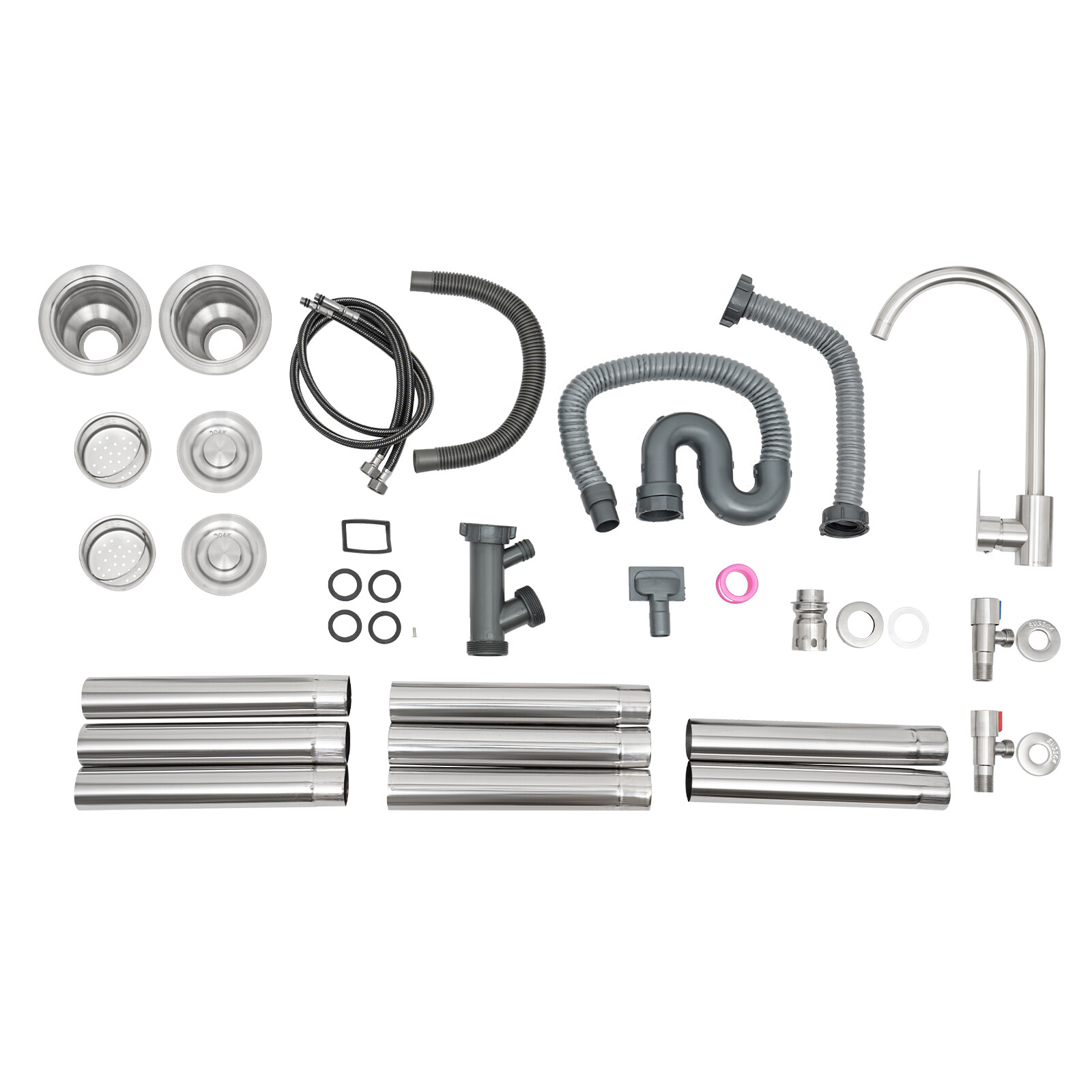 Restaurant Kitchen Sink Double-Bowl Sink Commercial Kitchen Sink Set w/ Faucet