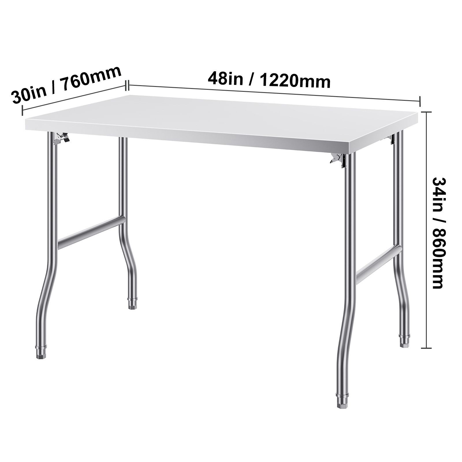 Folding Commercial Prep Table, 48 x 30 Inch Commercial Worktable Workstation