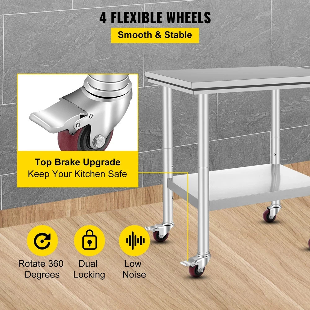 Uimoso Rolling Stainless Steel Work Table 30″x24″ Cart + Casters Undershelf