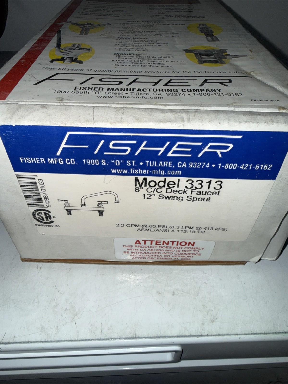 Fisher 3313 8 Inch Deck Faucet with 12 Inch Swing Spout Brand New