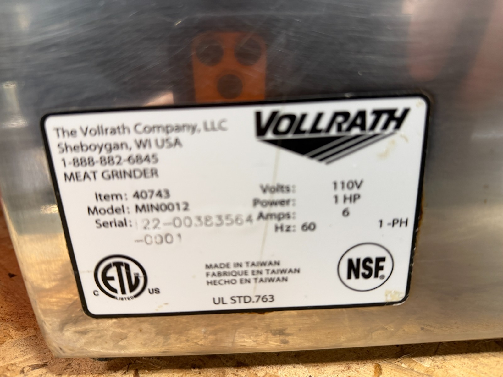 Vollrath 40743 8-5/8 Inch Electric Meat Grinder with #12 Attachment Hub