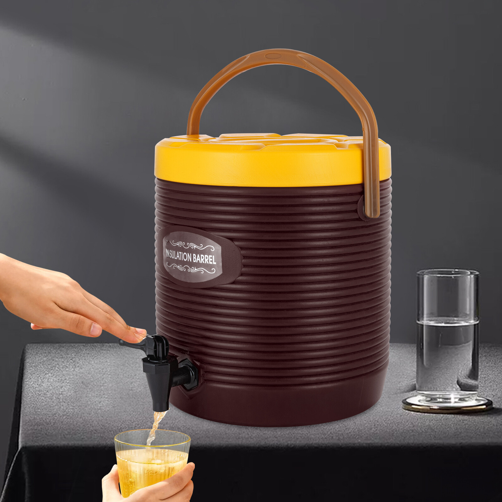13L Hot & Cold Drink Dispenser Insulated Beverage Dispenser with Faucet Brown US