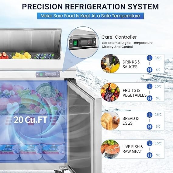 72″ W Sandwich Salad Prep Table Fan Cooling Commercial Refrigerator with 3 Door
